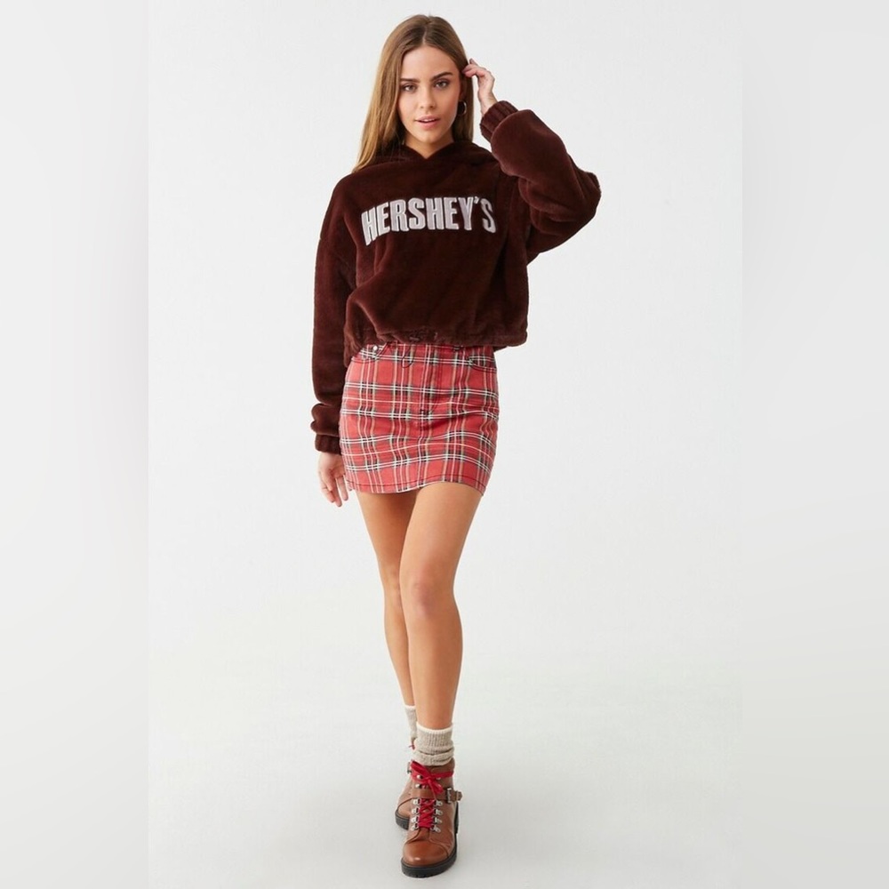 Forever 21 Hershey's Collection Sz S Crop Womens Brown Hoodie furry Sweater